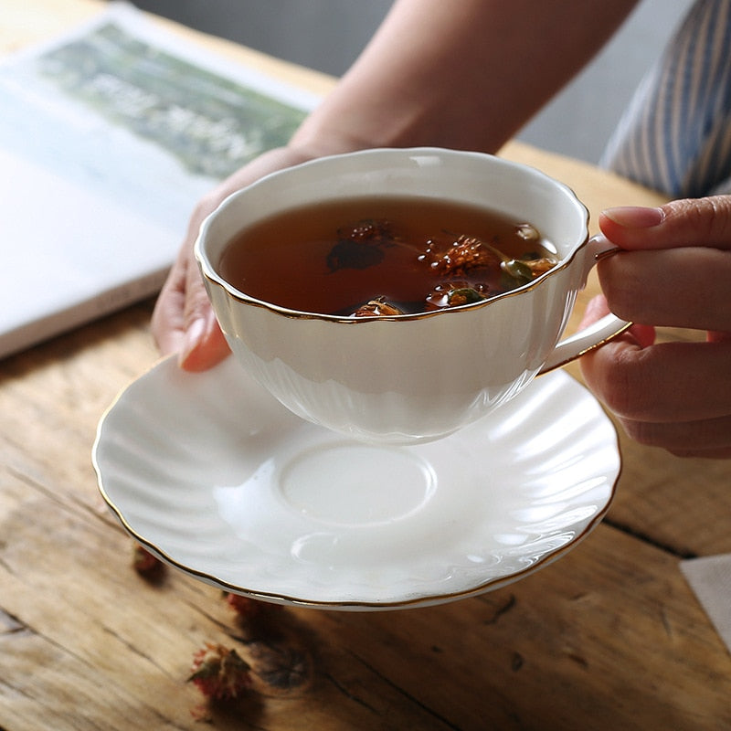 English Style Afternoon Tea Cup Set with Gold Trim